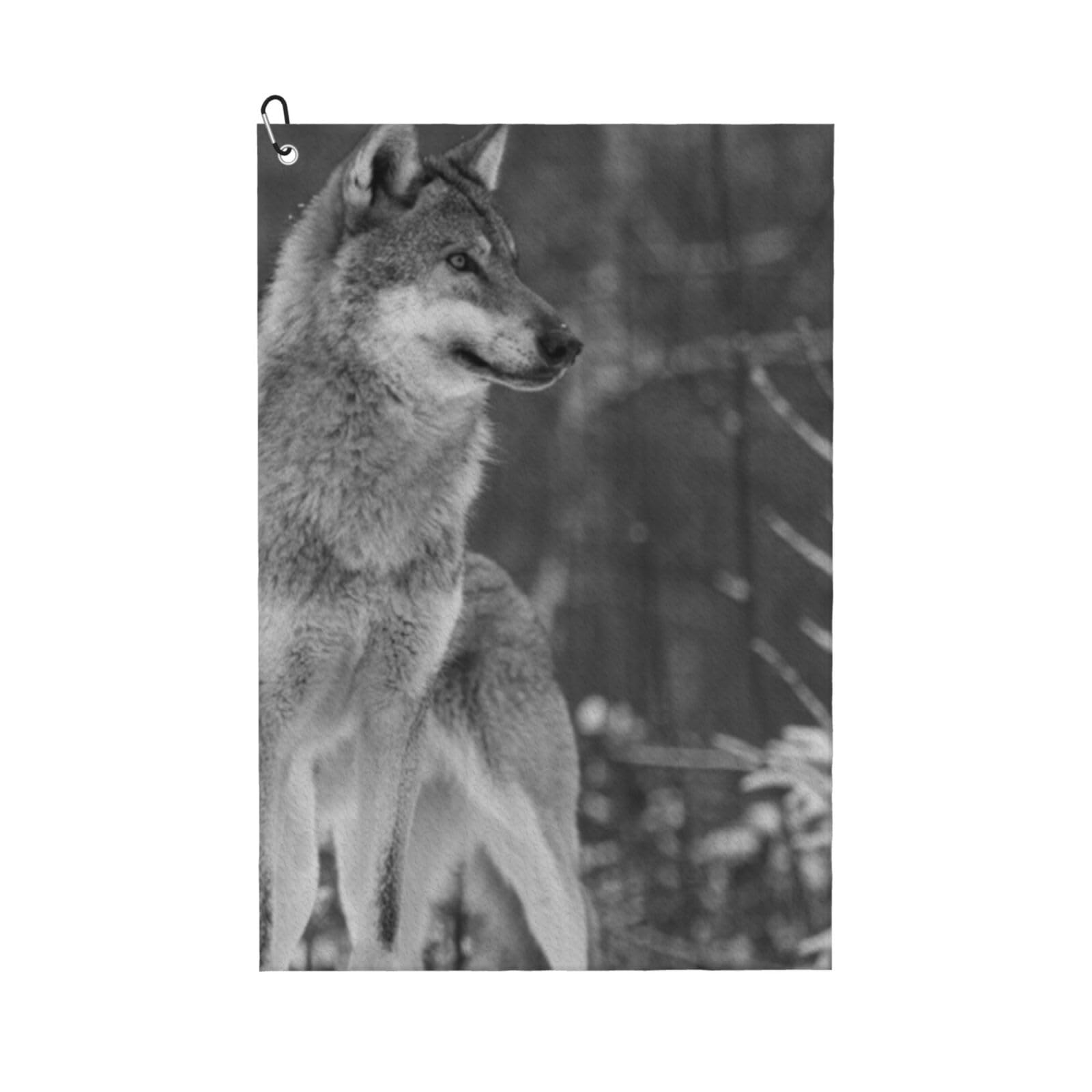 Hnnkloy Wild Wolf Printed, 16x24 in Portable Waffle Golf Towels with Carabiner Clip for Golf Bag
