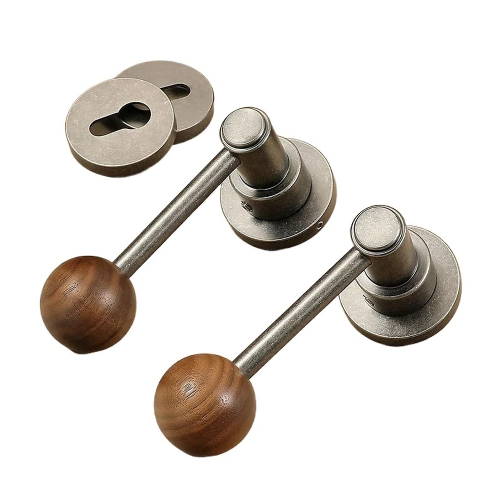 Indoor Room Door Lock Magnetic/Silent Wooden Split Handle 1Pcs(Silver Silent)