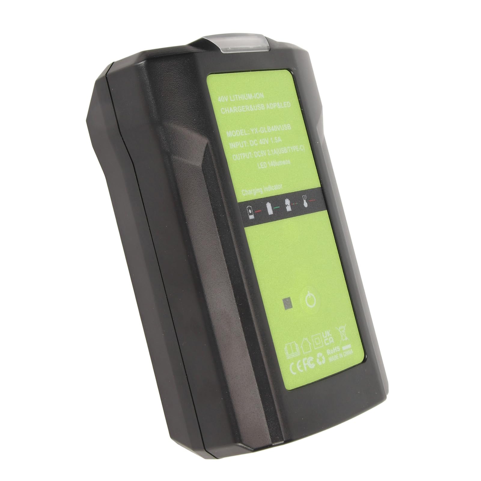 HEEPDD Caricabatterie Al Litio, Materiale ABS, Ricarica Rapida per Modelli Greenworks da 40 V, Porta USB per Uso Domestico Ed Esterno