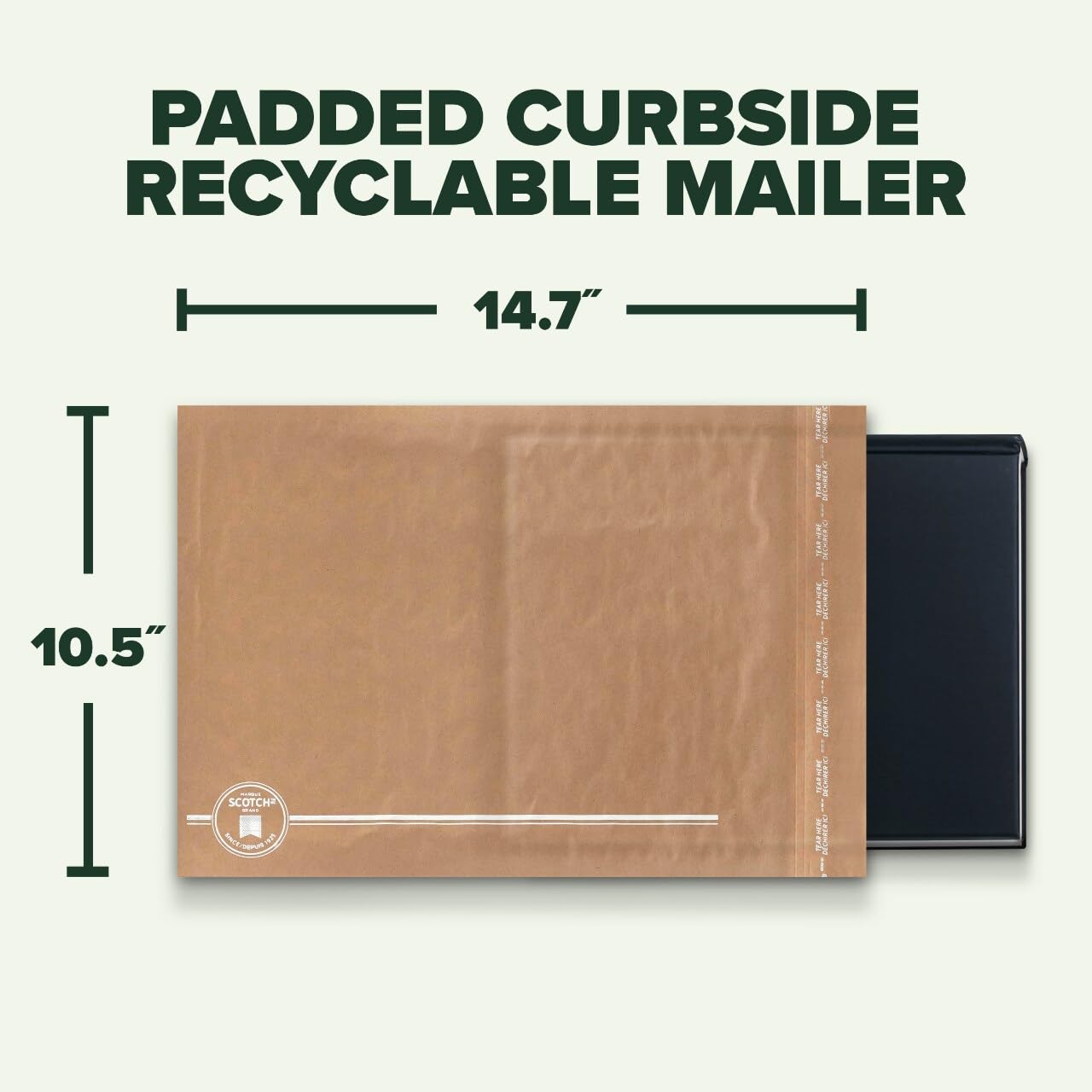 Scotch Recycelbare, gepolsterte Versandtaschen an der Bordsteinkante, 26,7 x 37,5 cm, ähnlicher Aufprallschutz wie herkömmliche Luftpolsterversandtaschen, 10 Stück