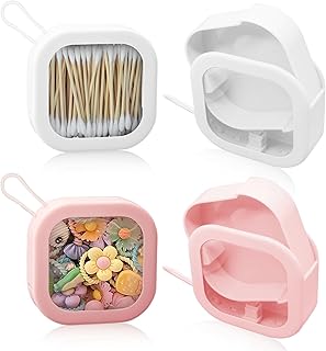 ヘアタイオーガナイザー 収納ボックス ヘアタイホルダーオーガナイザー ポータブルヘアボックスオーガナイザー ヘアアクセサリーオーガナイザー 女の子用 旅行用 ヘアクリップ オーガナイザー 収納 綿棒ホルダー (ピンク、ホワイト) 4個