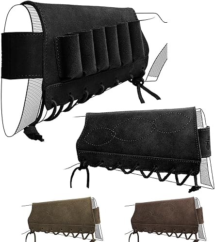 BRONZEDOG Rifle de cuero Buttstock Escopeta Shell Holder Recoil Pad .30-30 .308 1216Ga Caza Butt Stock Cartucho Bolsa de munición
