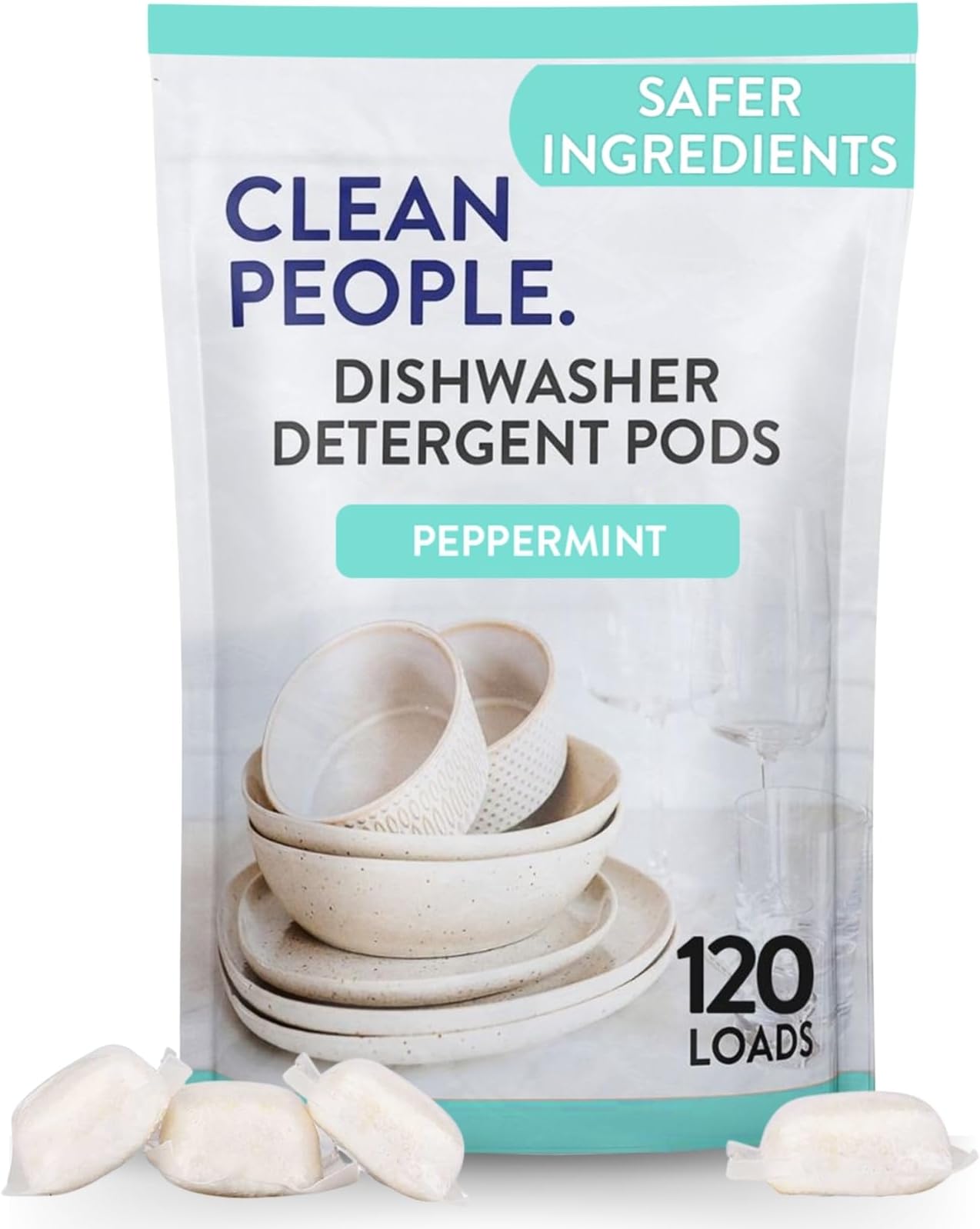 The Clean People Dishwasher Detergent Pods | Cuts Grease and Rinses Sparkling Clean | Residue-Free | Peppermint, 120 Pack