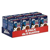 Purina Felix Soup Original Cibo Umido per Gatti con Manzo, Pollo e Agnello, 8 Confezioni con 48 Buste da 48g