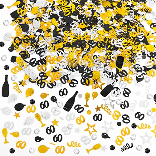 Abeillo 3000 Pieces Happy Birthday Confetti Number 60 Cake Table Scatter Confetti, Black Gold Silver Party Decorations Supplies for Anniversary (60th Style) (Abeillo-542000)