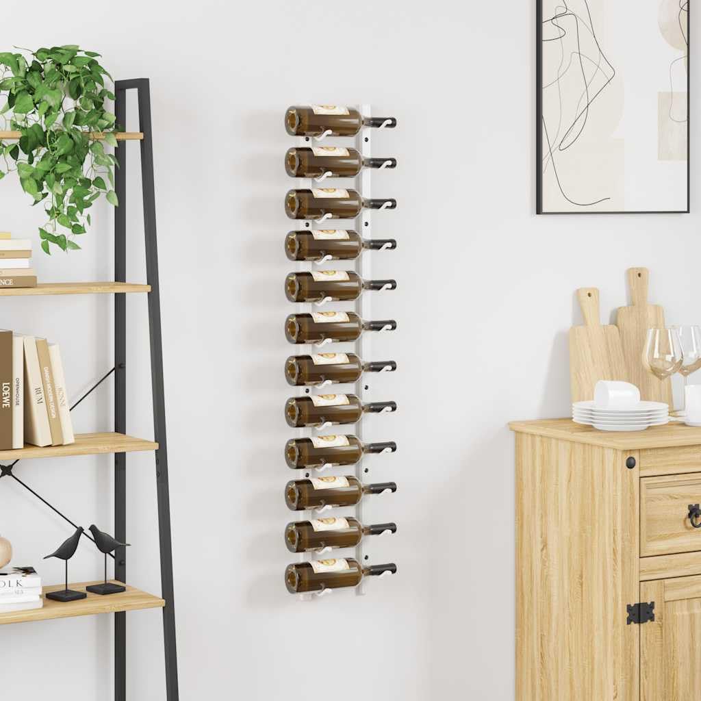 Wand-Weinregal aus weißem Eisen für 12 Flaschen, Flaschenhalter mit Montagezubehör, modernes Flaschenregal für Küche, Bar, Speisekammer, praktische Aufbewahrung und Lagerung