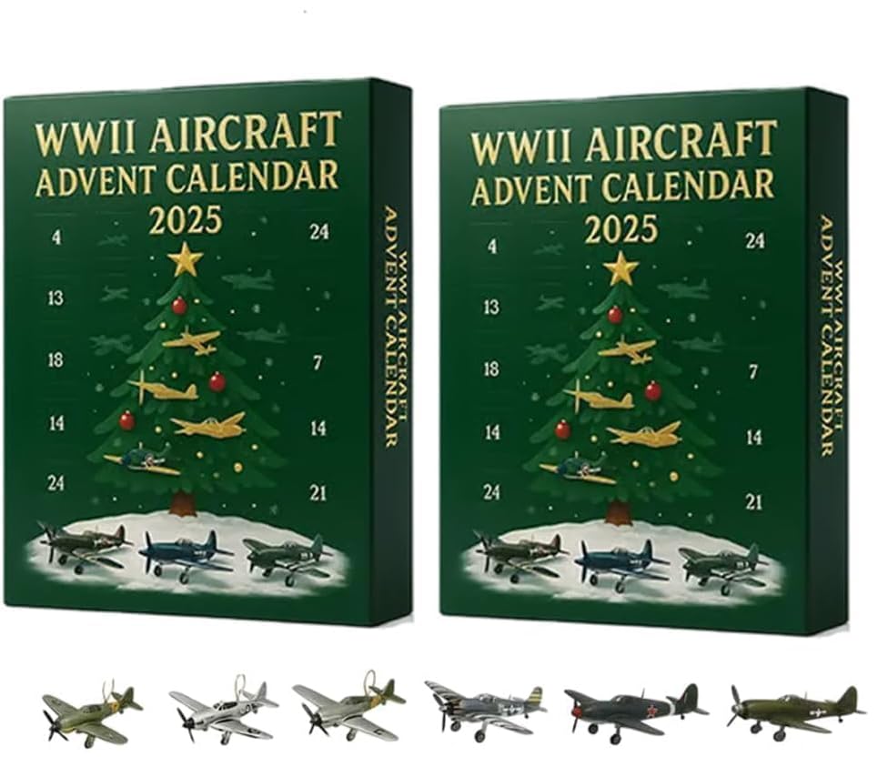2025 New WWii Aircraft Advent Calendar - 24 Unique Miniature WWII Warbirds, Christmas Countdown for Model Collectors & History Enthusiasts (2PCS)