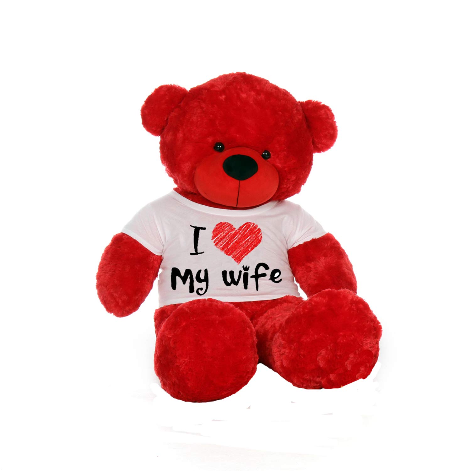 HUG 'n' FEEL SOFT TOYS Big Teddy Bear Wearing I Love My Wife T-Shirt 4 Feet Red_T Shirt_I Love My Wife Plush & Stuffed Toys