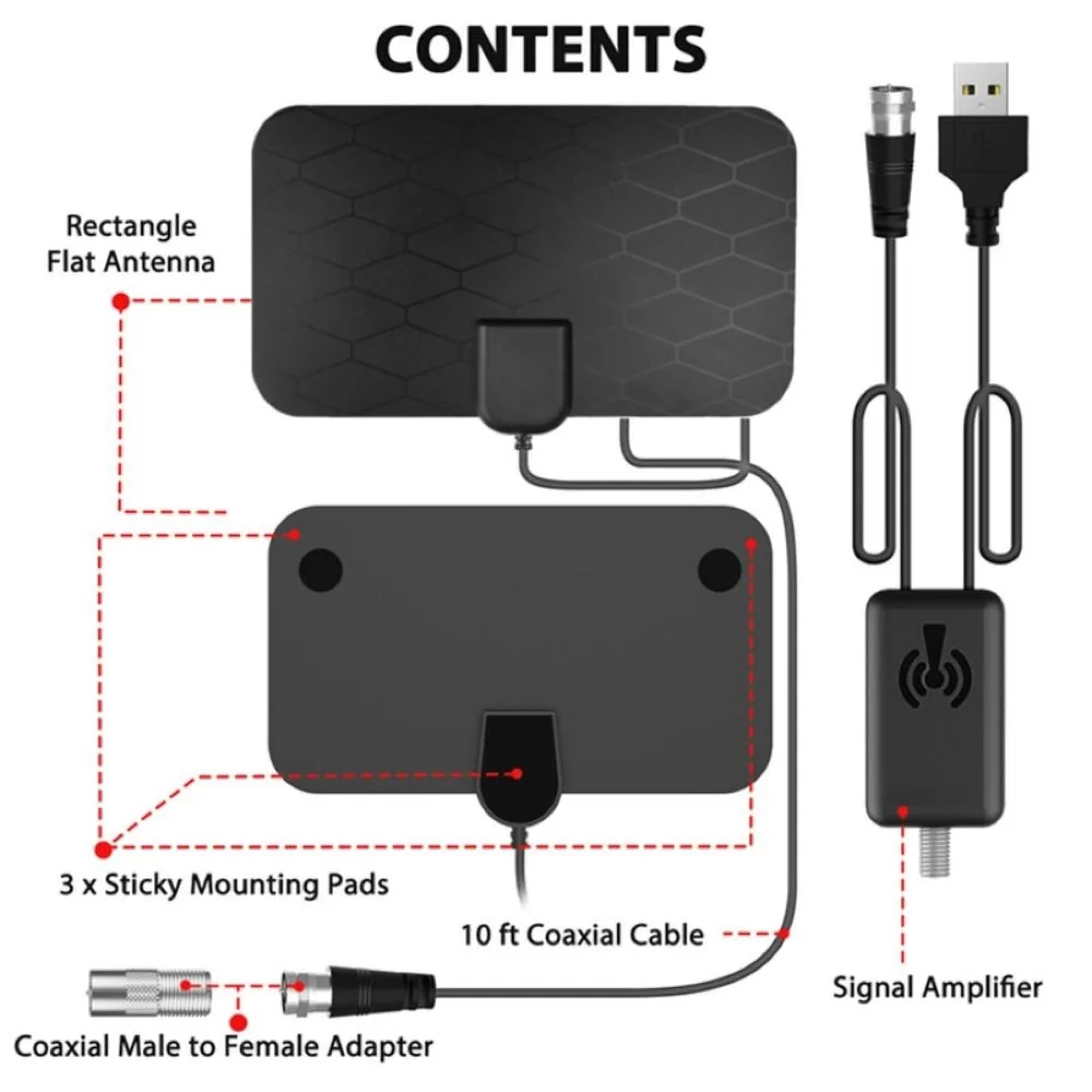 Antenne TV pour Smart TV – Antenne HD numérique HD pour intérieur et extérieur, compatible avec toutes les télévisions 4K 1080p HDTV 360 ° Amplifié Signal Réception Booster Chaînes locales gratuites,