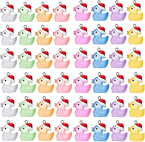 Miniatura 1 de YEYULIN 54 dijes de pato pequeño de Navidad luminosos de resina de pato en miniatura que brilla en la oscuridad con pasador de ojo de tornillo para