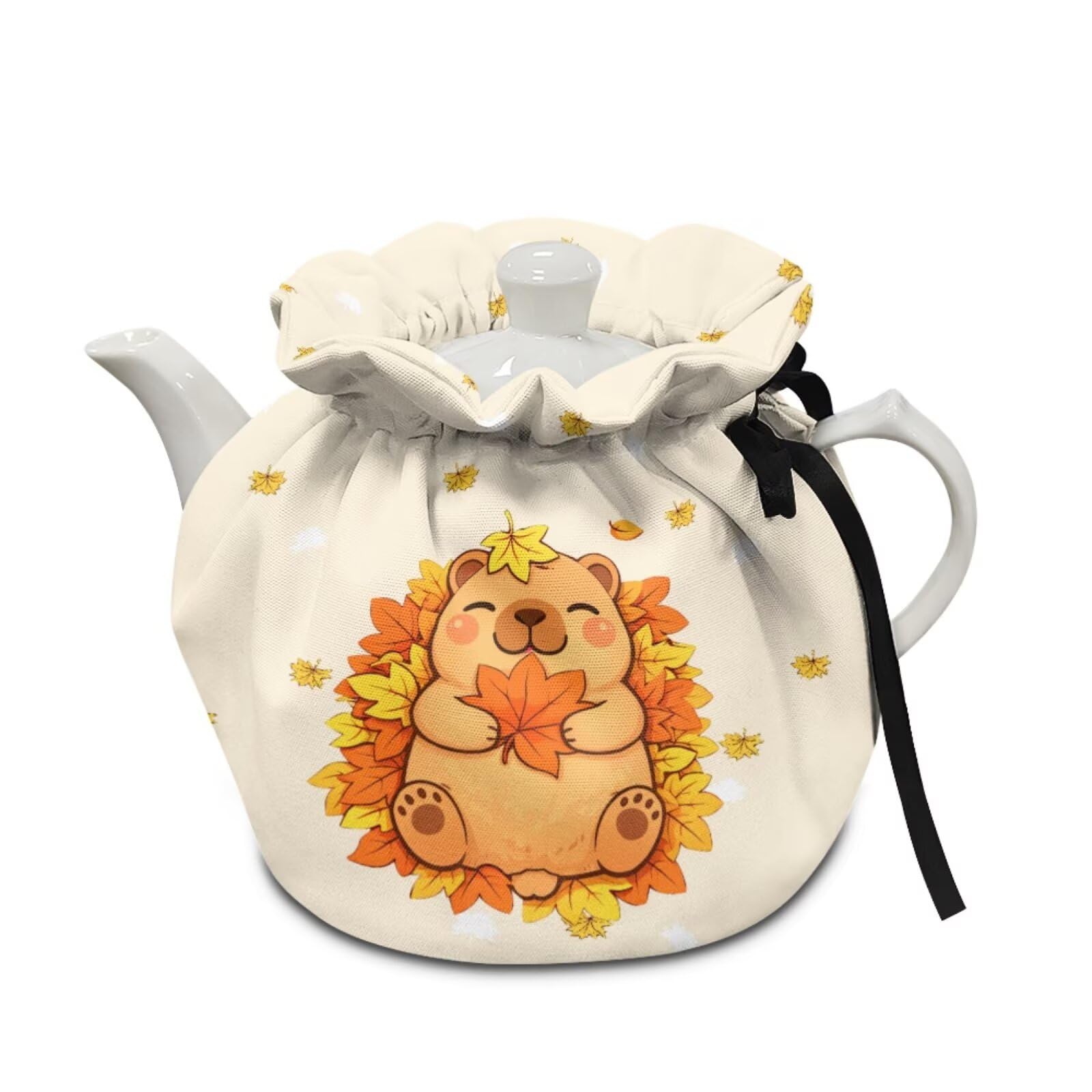 Tea Cosy for Teapot Insulated Capybara Leaf Print Teapot Thermal Cover Insulated Tea Pots Cover for Breakfast Decorative Accessories for Dining Tables Coffee Tables