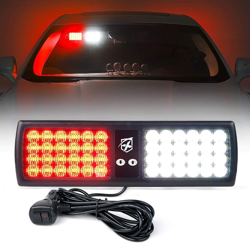 White Red 48LED Visor Strobe Flashing Lights Sunshield Hazard Warning Light for Law Enforcement Emergency Vehicles Trucks