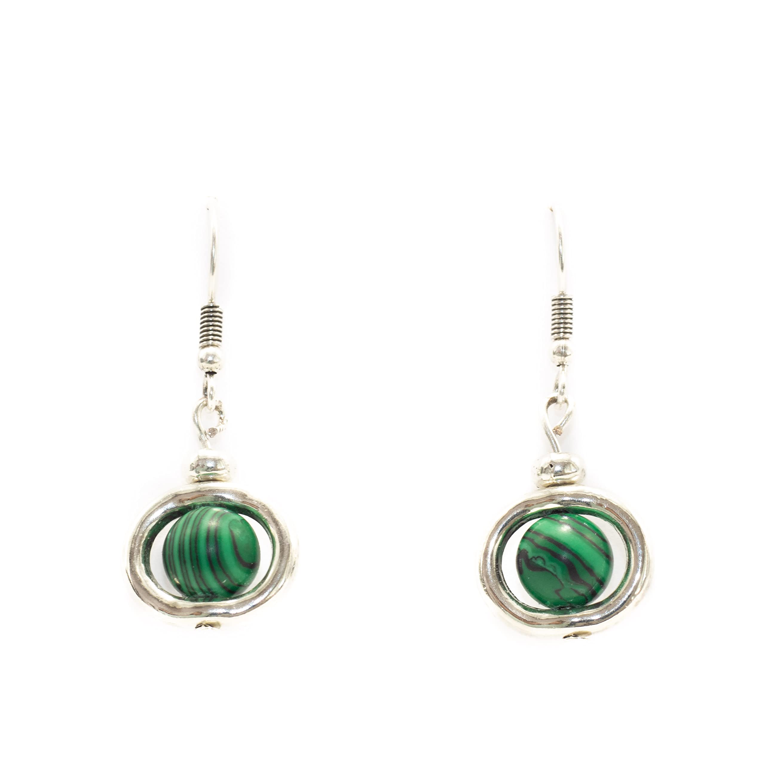 NILUXE DESIGN Pendiente de piedra natural malaquita (piedra protectora) bañado en plata. Pendiente mujer. Pendientes hechos a mano. Piedra natural(Malaquita (verde))