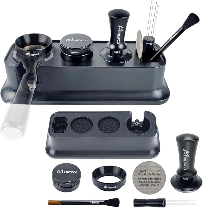 7 Pack Espresso Tamper Station&Coffee Distributor Tamper&Espresso WDT Stirrer&Coffee Tamping&Brush&Coffee Dosing Funnel&Espresso Puck Screen, Espresso Accessories for Bar Home Office (54 mm)