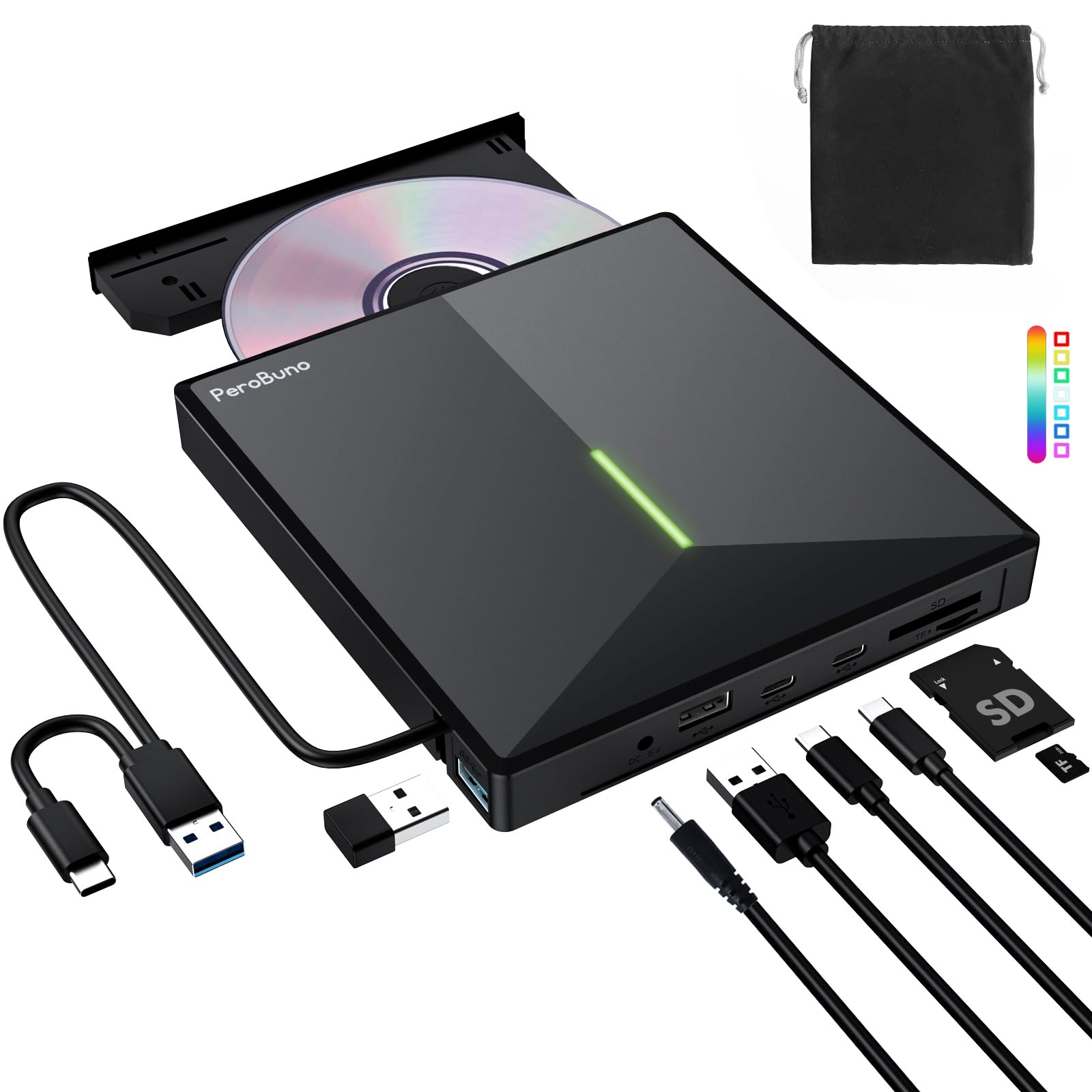 PeroBuno Lecteur CD DVD +/-RW Externe USB 3.0 USB C Portable Lecteur CD/DVD graveur Lecteur graveur Lecteur CD ROM Optique Lecteur de Disque pour Ordinateur de Bureau PC Mac MacBook Pro/Air Windows