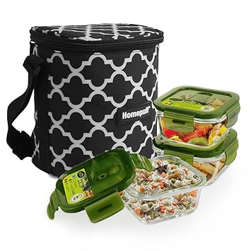Borosilicate Glass Lunch Box for Office, Airtight Leak-Proof Tiffin Box for Men/Women, Stain-Free Lid, Easy to Clean, Microwave/Freezer Safe, Free Lunch Bag, 320ml Set of 3, 1-Year Warranty