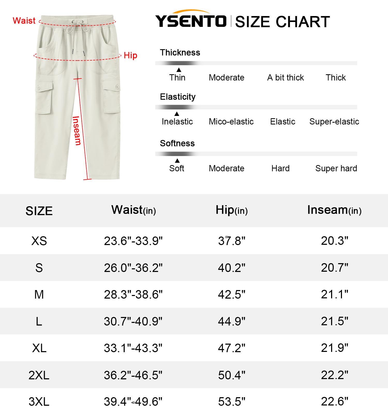 YSENTO Pantalon de randonnée 3/4 pour femme - Pantalon d'été 3/4 - Pantalon cargo léger et extensible - Pantalon fonctionnel