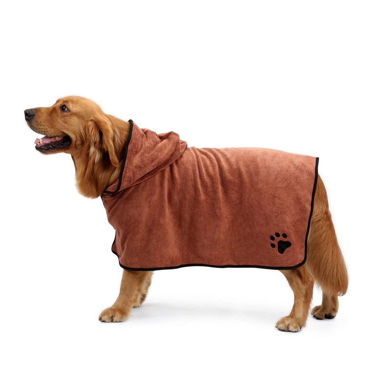 PETCUTE Peignoir de Bain Chien Super Absorbante en Microfibre,Peignoir pour Chien Lavable avec Capuchon et Sangle,Serviette de Bain pour Chien Séchage Rapide,pour la Pluie,la Douche,Caffe,L