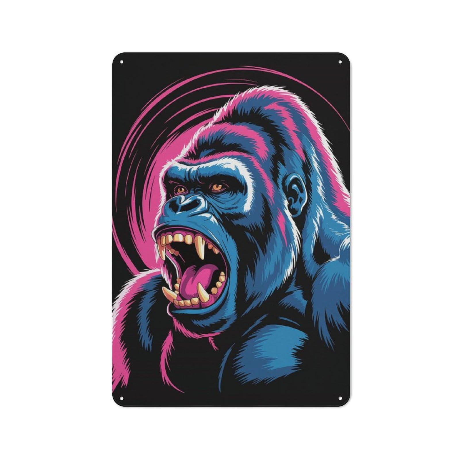 Junmoney Roaring Gorilla With Pink Accents Printed Metal Sign 30X20cm For Lounge Or Reading Corner, A Winter Wall Decor Update For Reading Corner Decorators