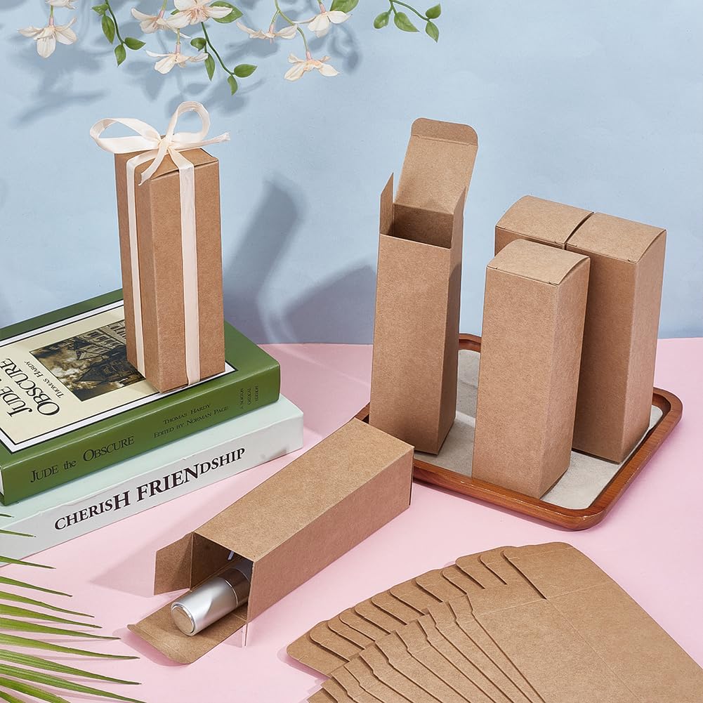 BENECREAT 50PCS Kraft Paperboard Box, Rectangular Kraft Brown Boxes Gift Boxes with Lids for Jewellery & Candy Gift Wrapping Party Favours, 1.9x1.9x6.3 Inch