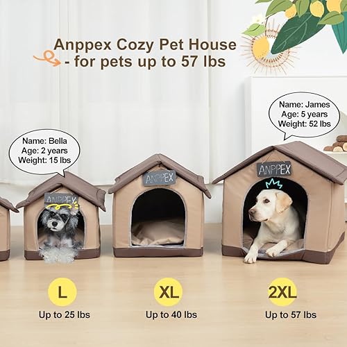 Miniatura 2 de ANPPEX Casa para perros de interior, casa interior para perros con cojín extraíble, casa cerrada cálida para perros y gatos pequeños, color marrón