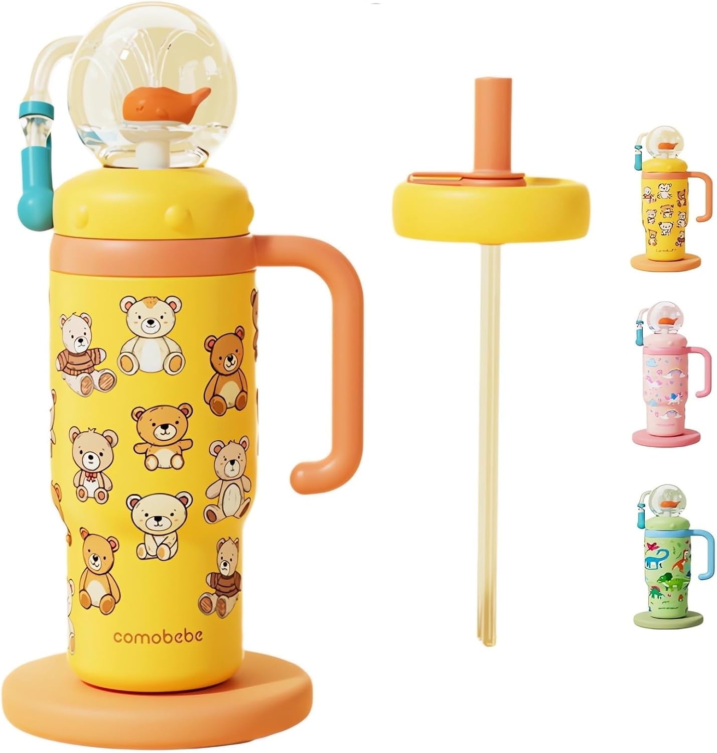 Stainless Steel Whale Fountain Tumbler with Handle, Drinking Cup with Whale Squirt, 24oz Whale Water Bottle Two Silicone Soft Tip, Leak-Proof Whale Fountain Tumbler for Kids Teens Adults (B-Green)