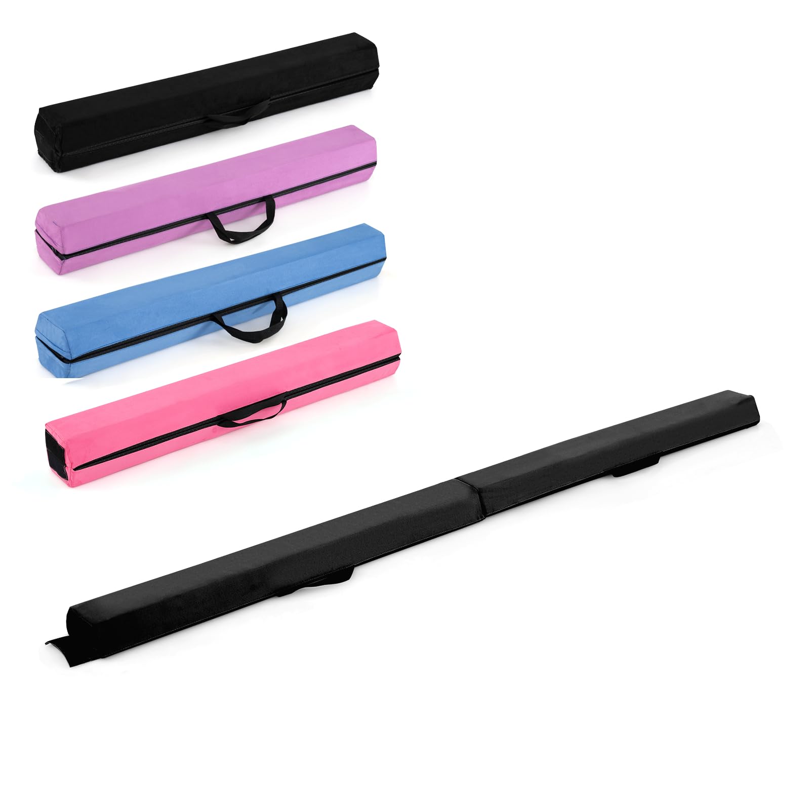 GYMAX 7FT/2.1M Folding Gymnastics Balance Beam, Professional Training Beam with Carry Handles and Anti-slip Bottom, Floor Gymnastics Equipment for Home Gym Exercise (Black)