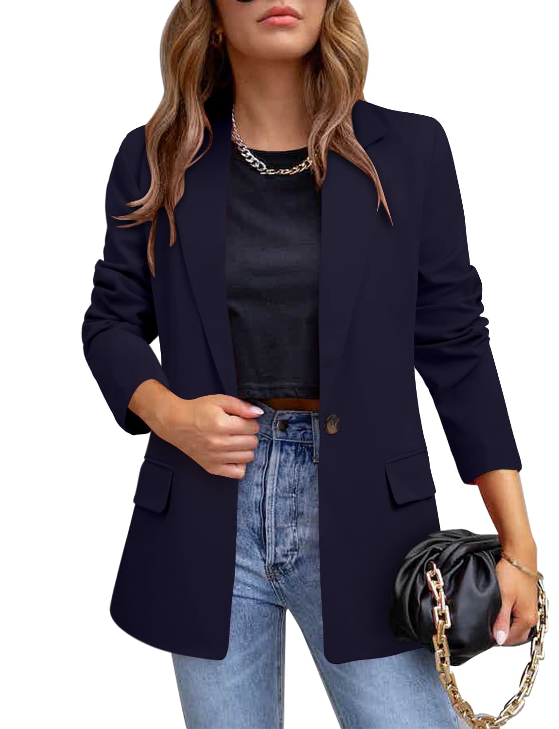 CRAZY GRIDWomens Casual Blazer Jacket Long Sleeve Open Front Work Office Blazer Lapel Button Jacket