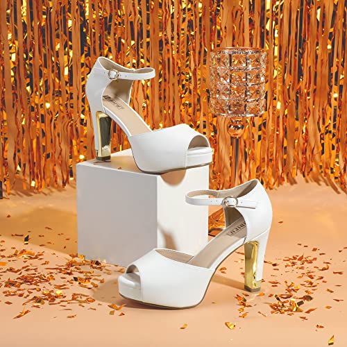 Idifu Women's In4 Mary Platform Chunky High Heels Sandals Peep Toe Dress Wedding Bridal Shoes For Women Bride Bridesmaid (White Pu Classic, 8 M Us) #TOP4