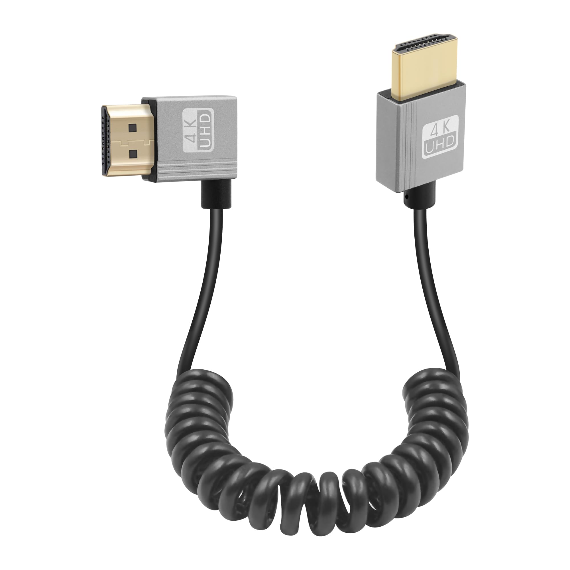 GELRHONR 4k Coiled HDMI Cable, High Speed 4K@60Hz - Ultra Thin Male to Male HDMI Extension Cord, Spring Flexible Cable for On-Camera Monitors,TV,Projector (Left Angle)