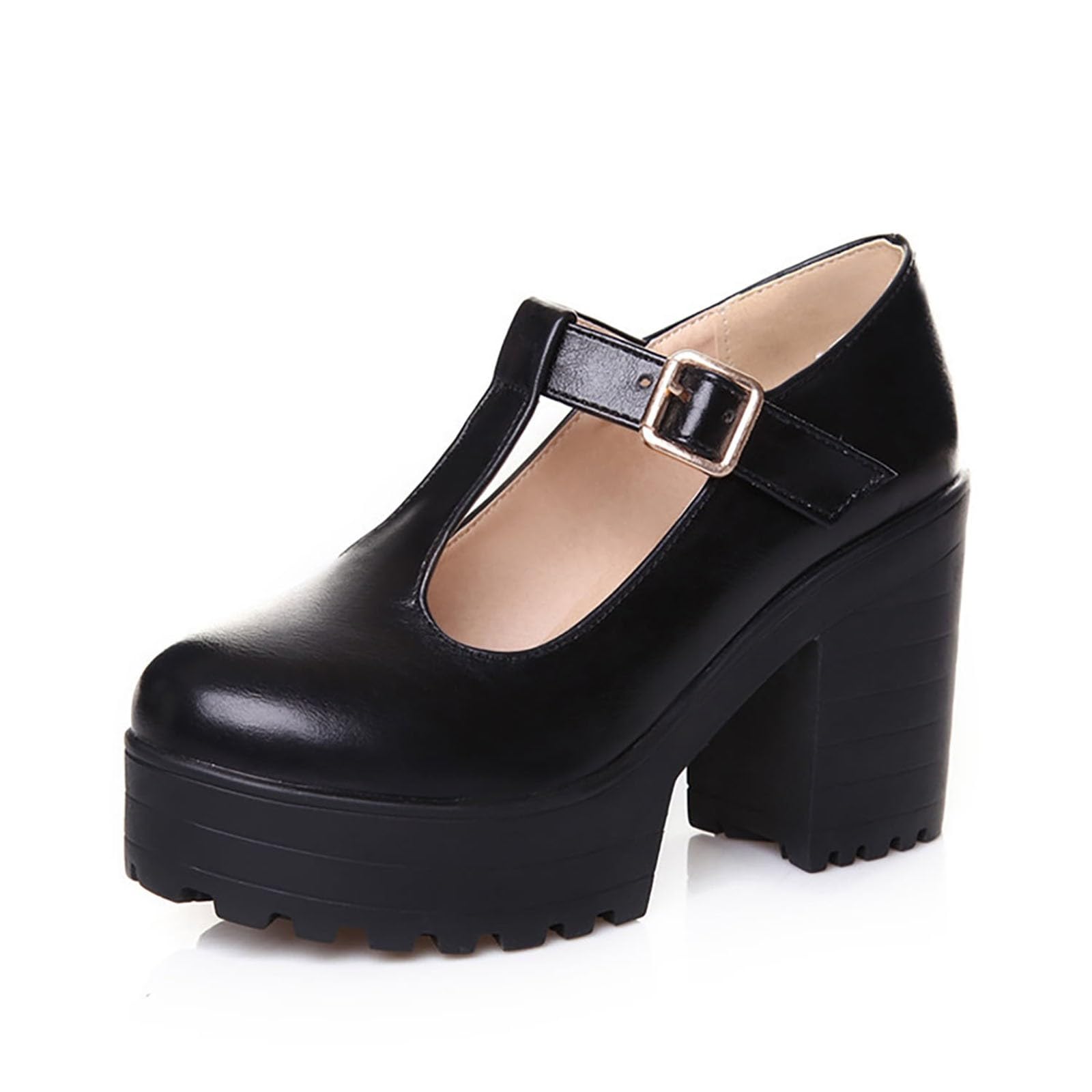 Scarpe da donna eleganti con plateau, in pelle, stile Mary Jane, comode
