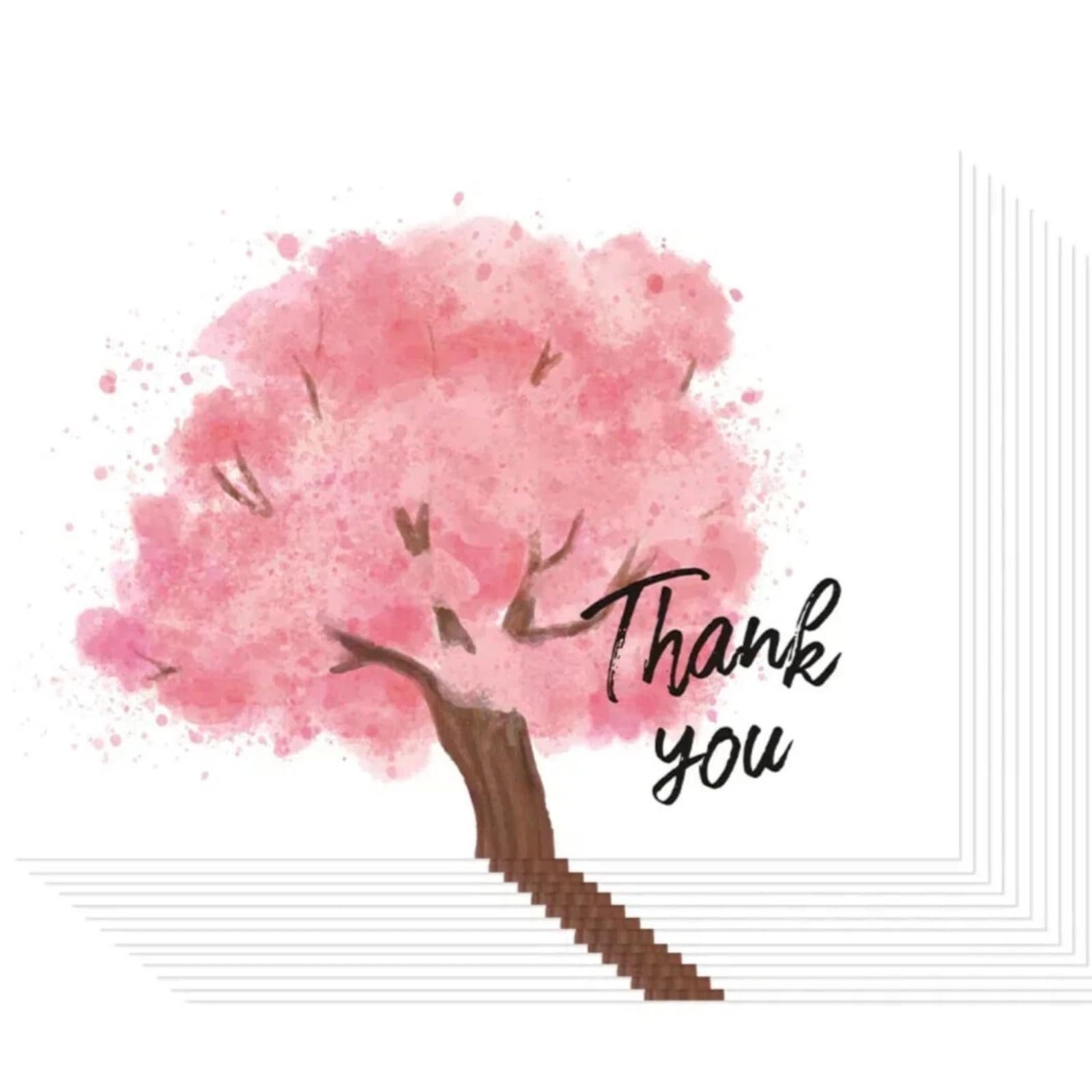 BZHTRMK 20PCs, Pink Thank You Cards with Envelopes, Sakura Tree, Warm Appreciation, Blank Inside, Glittering Heart Seals and 2 Hues Envelopes, 4x6
