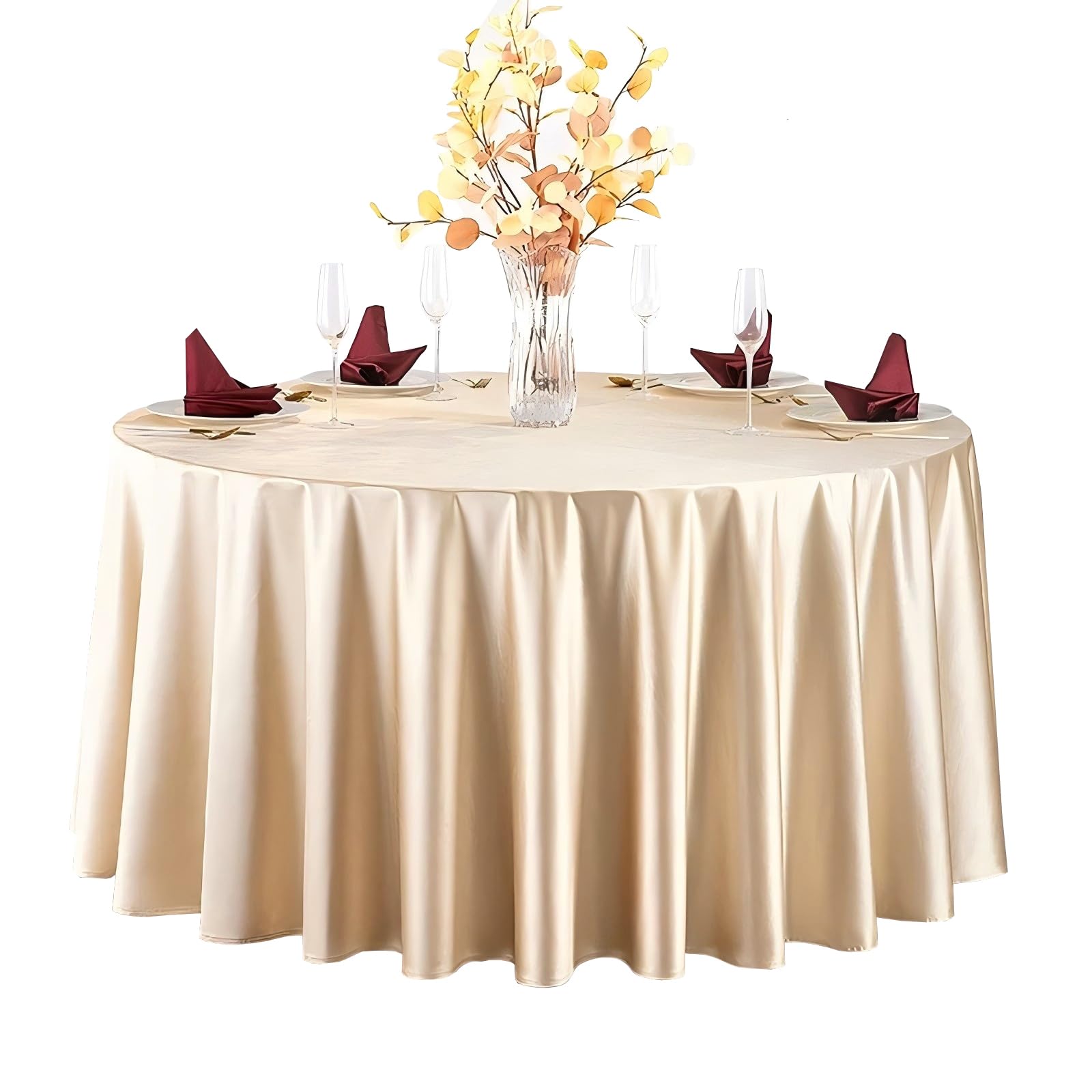 Nappe Ronde en Satin, Lisse et Brillante Champagne Diamètre 280 cm