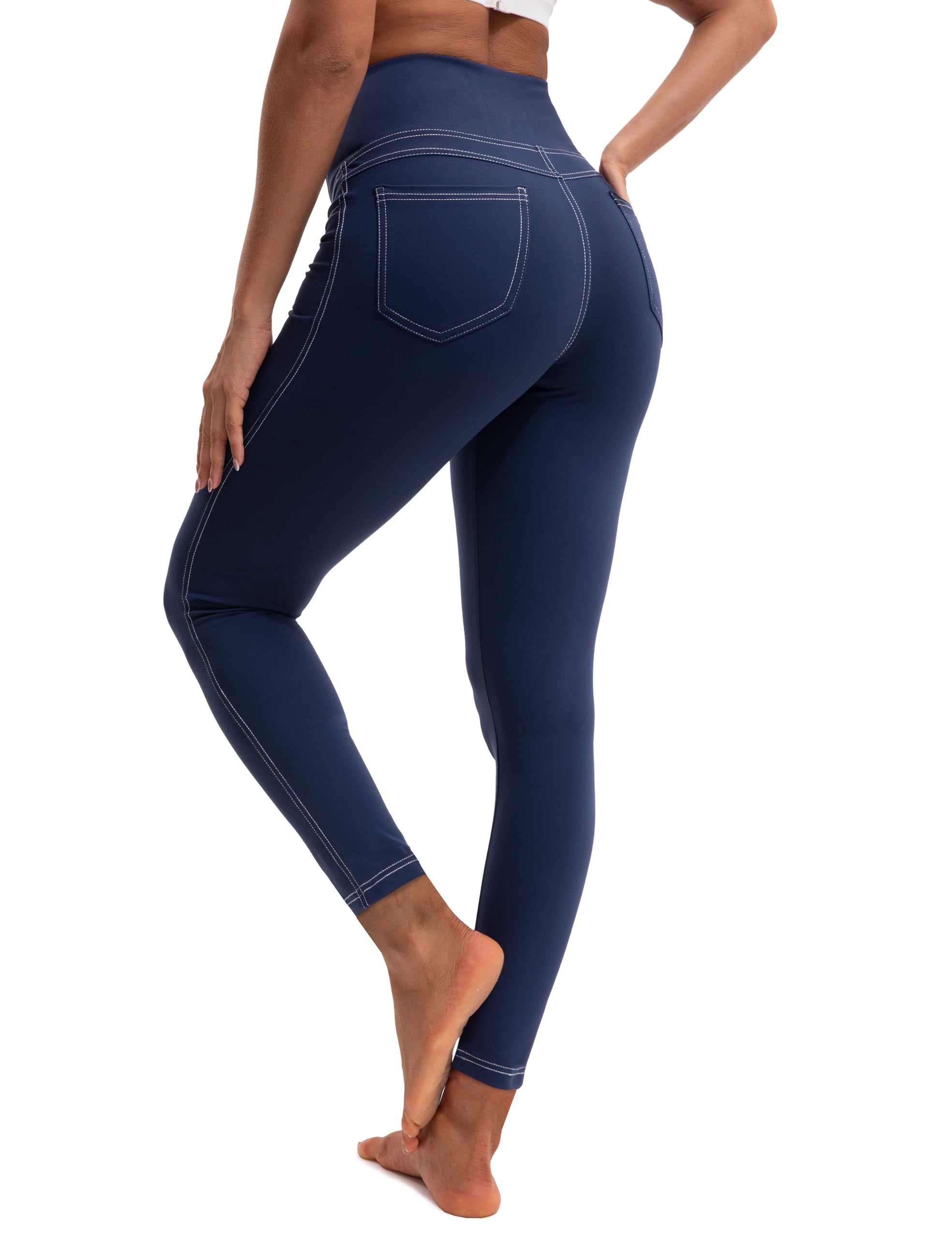 VOOVEEYA Curvy Leggings for Women 25", Tummy Control Yoga Pants with Back Pockets High Waisted Buttery Soft 7/8 Leggings