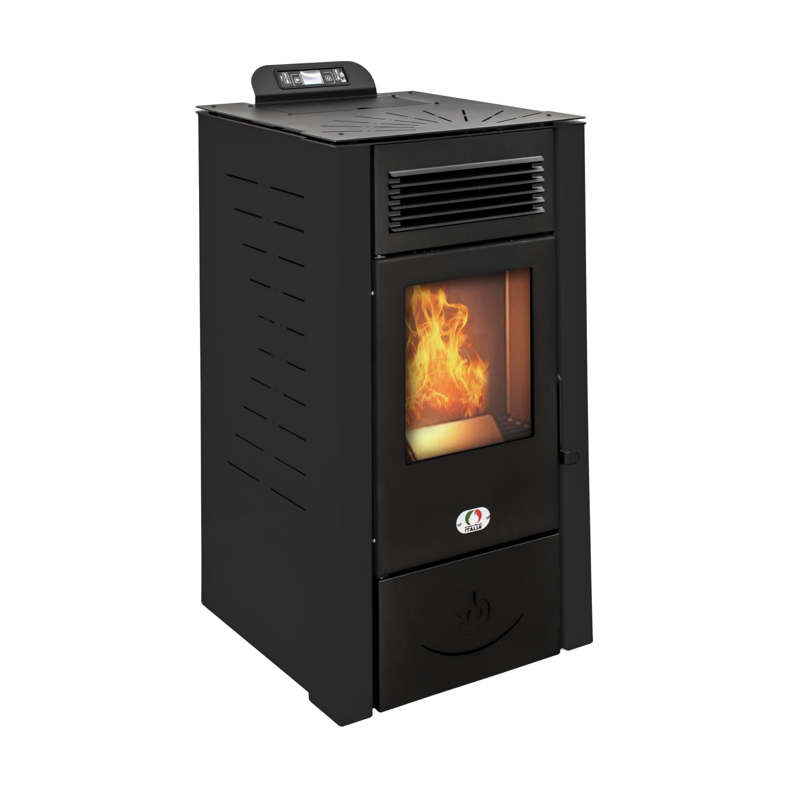 STUFE A PELLET ITALIA San Diego 12 KW 5 Estrellas Canalizado – Estufa de aire ventilado – Eficacia 91% Calentadores 120 m² Autonomía 15H certificada 5 estrellas 5 potencias programables Garantía 24
