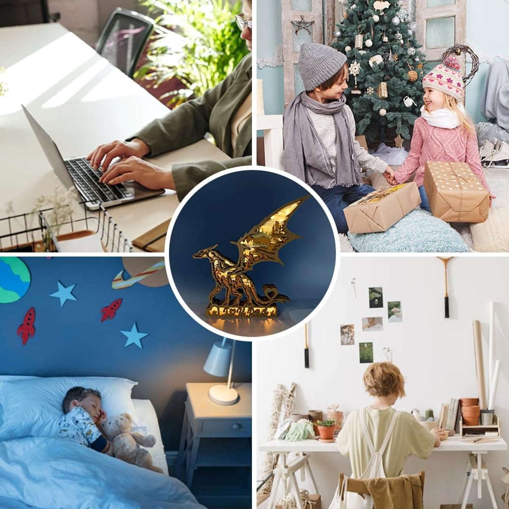 3D Wooden Animal Carving LED Night Light, Wood Carving Light, Modern Home Decoration, Decorative Tables, Cabinets, Living Rooms, Bedrooms, Offices, Farmhouses, Bookshelves, Perfect Holiday Gifts