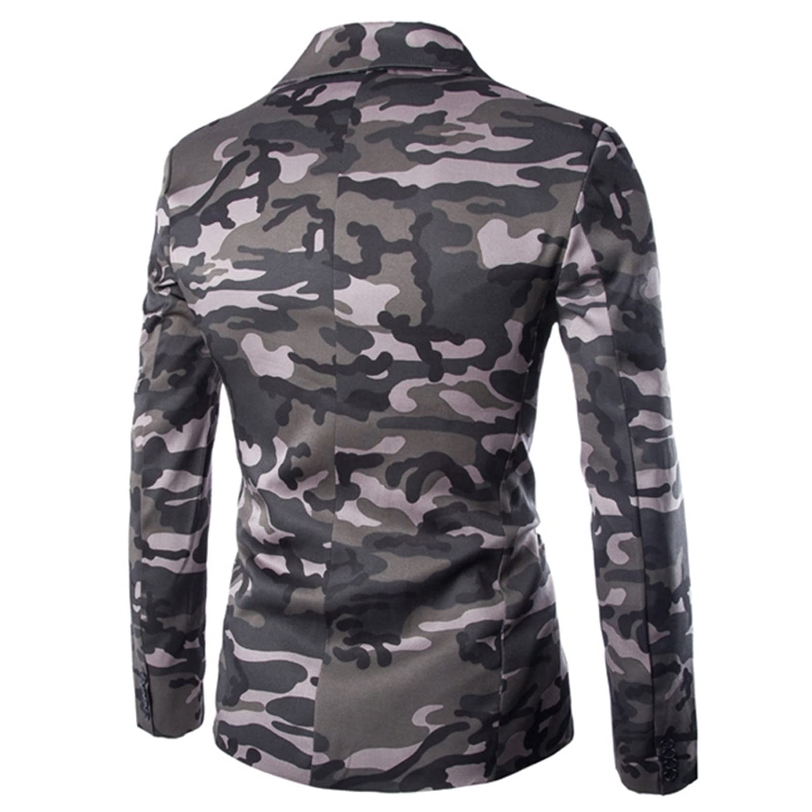 Men's Camouflage Slim Fit Suit Jackets Lightweight Stylish Printed One Button Blazer Casual Dinner Sports Coat (Grey,X-Large)