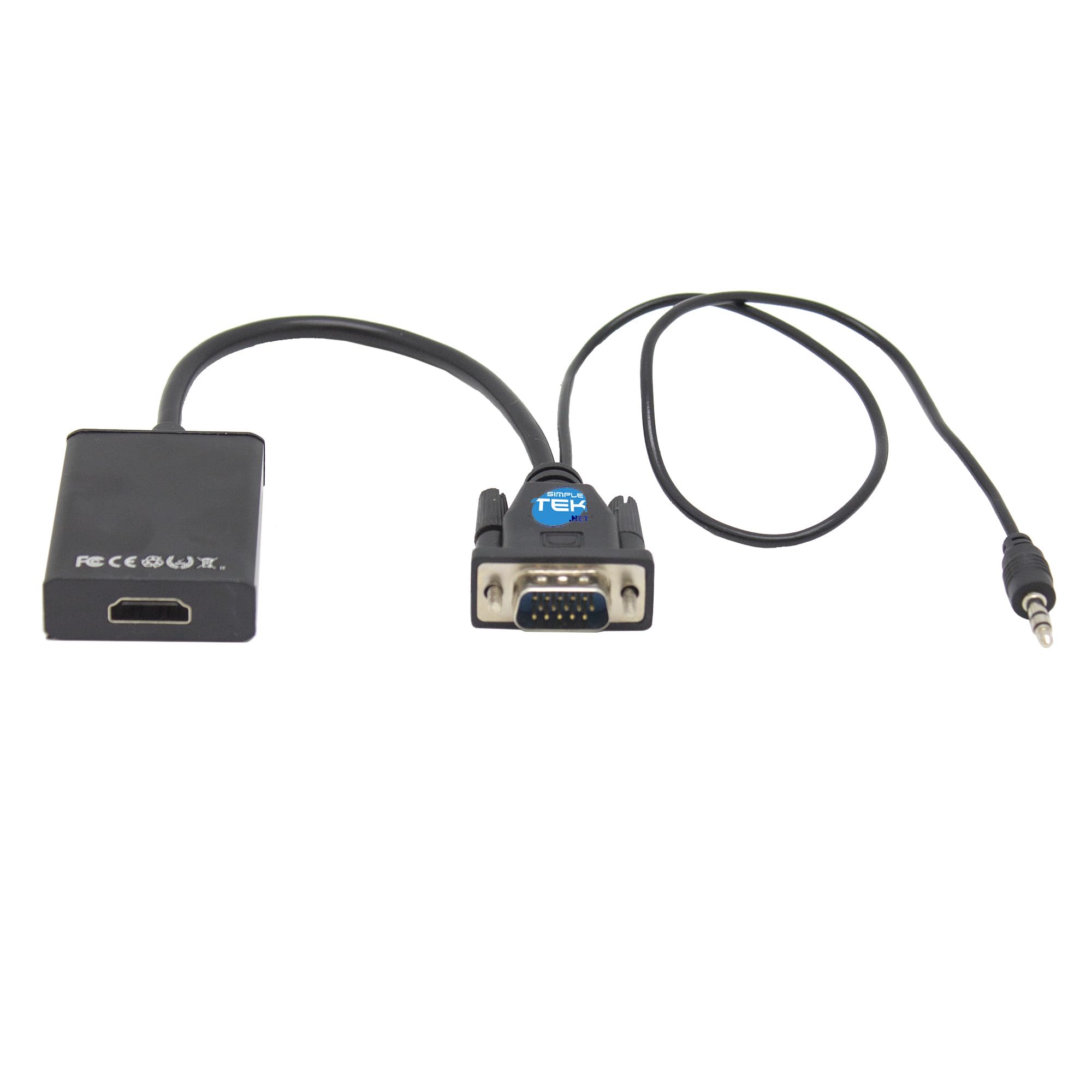 SIMPLETEK - Adattatore Audio/Video da VGA maschio a HDMI femmina, jack audio 3,5mm, alimentazione con cavo USB incluso