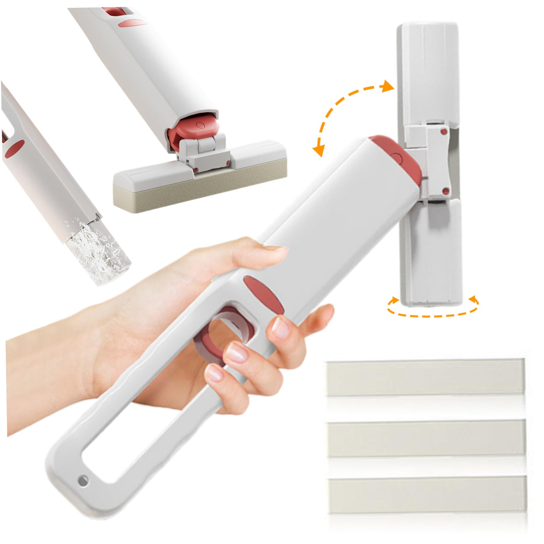 Mini Mop Powerful Self Squeezing Small Mop Absorbent Sponge Mops with 3 Mop Heads Self-Wringing Hand Mops for Small Areas Cleaning Supplies for Kitchen Bathroom.