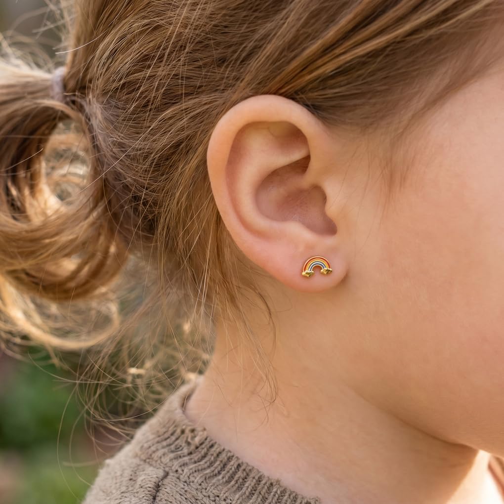 TIME ROAD Ohrringe Mädchen de Gold 9K LG00291 | Sicherer Schraubverschluss, Kinder, Ideal als Kommunions- oder Geburtstagsgeschenk