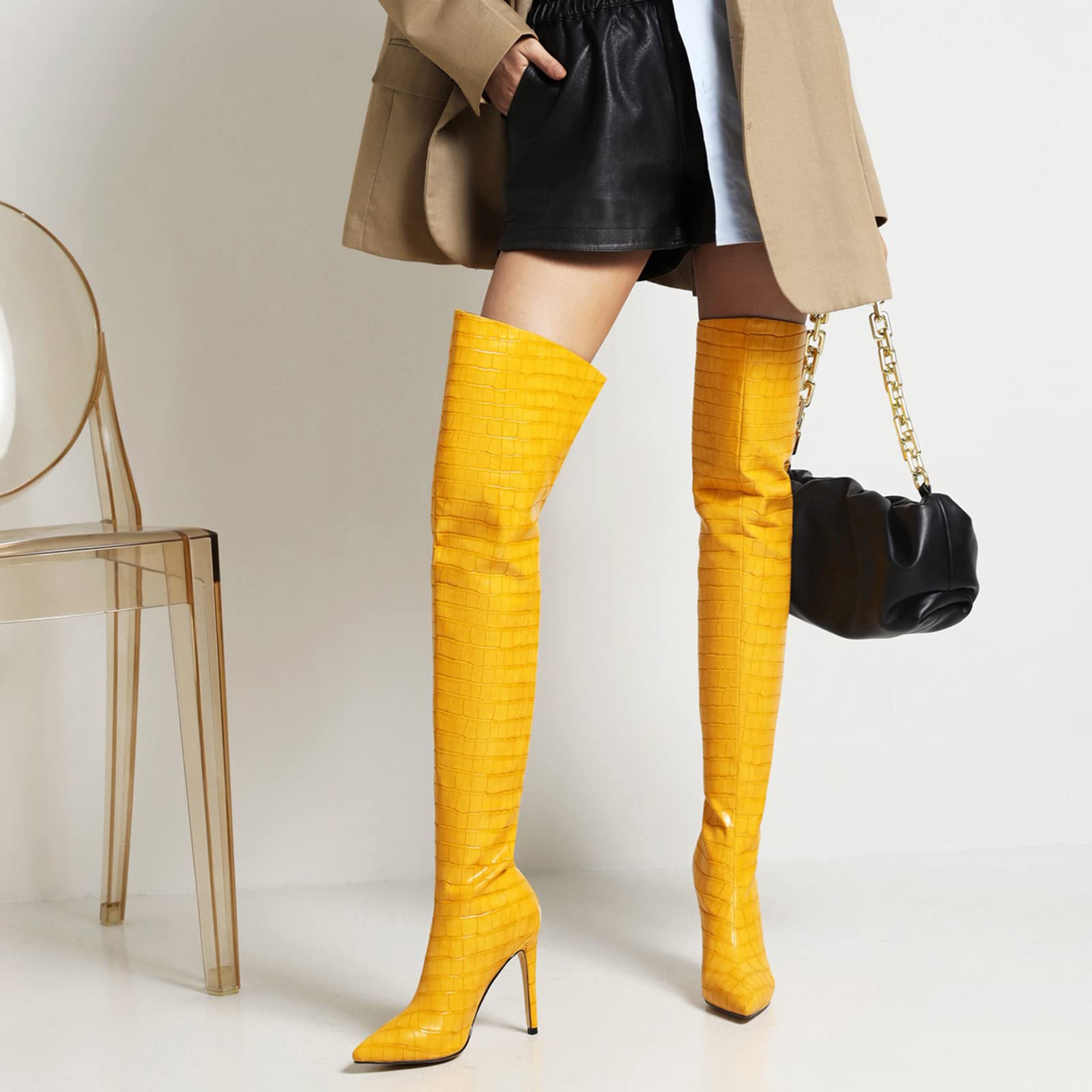 Lizoleor Botas Hasta el Muslo de Mujer Puntiagudos Invierno