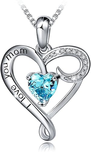 Regalo de cumpleaños para mamá collar con dije de corazón de plata esterlina 925 con texto en inglés I Love You Mom