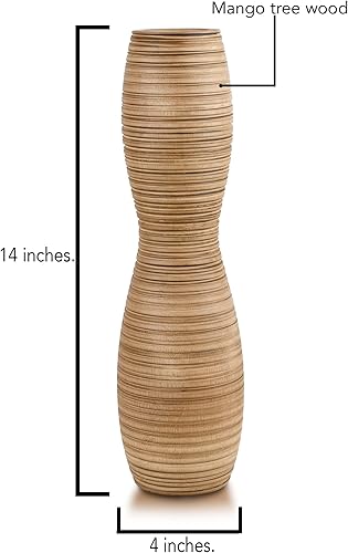 Miniatura 5 de Elegante jarrón de madera con diseño de rayas y ranuras Hyperbola de mango de 14 pulgadas
