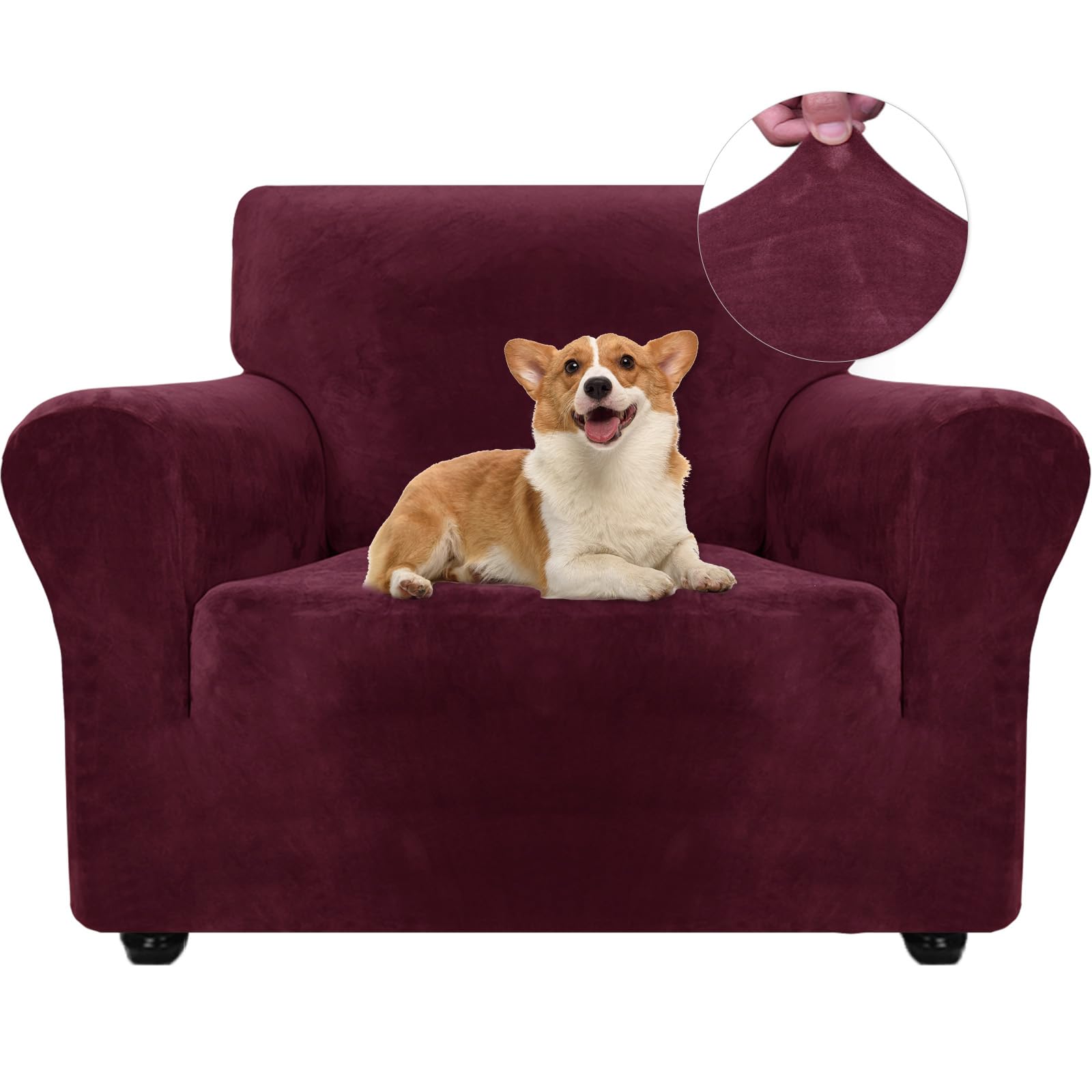 Ystyle Copridivano Velluto, Copripoltrona 1 Posto Con Braccioli, Copridivano Antigraffio Gatto, Copri Divano Elasticizzato, Copridivani Antimacchia Lavabile Antiscivolo, Rosso Bordeaux