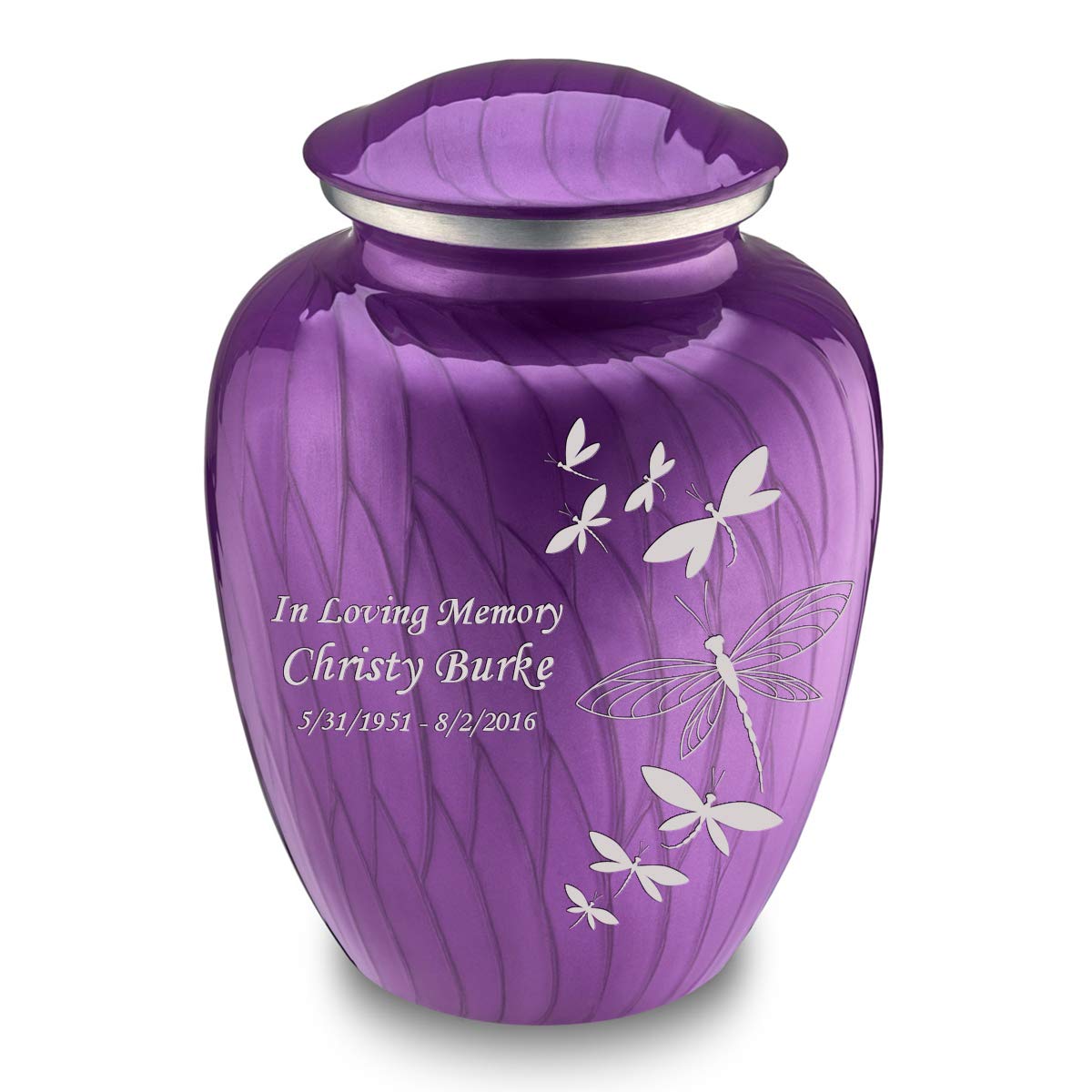 GetUrns Embrace Personalized Dragonflies Adult Cremation Urn with Custom Engraving for Human Ashes for Funeral, Burial, Niche or Columbarium –200 Cubic Inches–Urns for Adult Ashes (Pearlescent Purple)