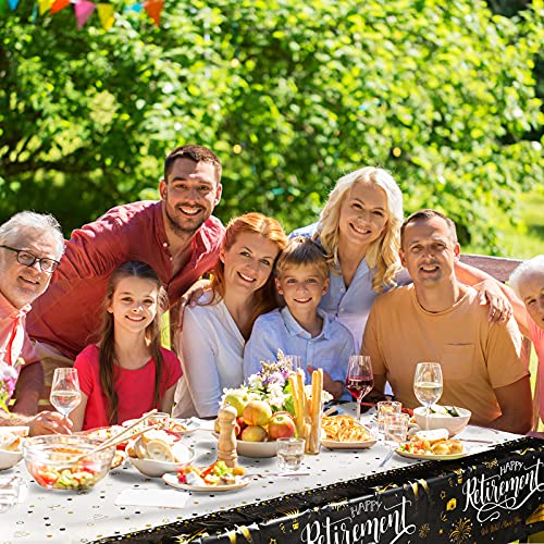 Tatuo TATUO-CBHFTG02 4 Pieces Black And Gold Retirement Tablecloth Disposable Plastic Retirement Table Cover Rectangle Tablecloth thumb #5