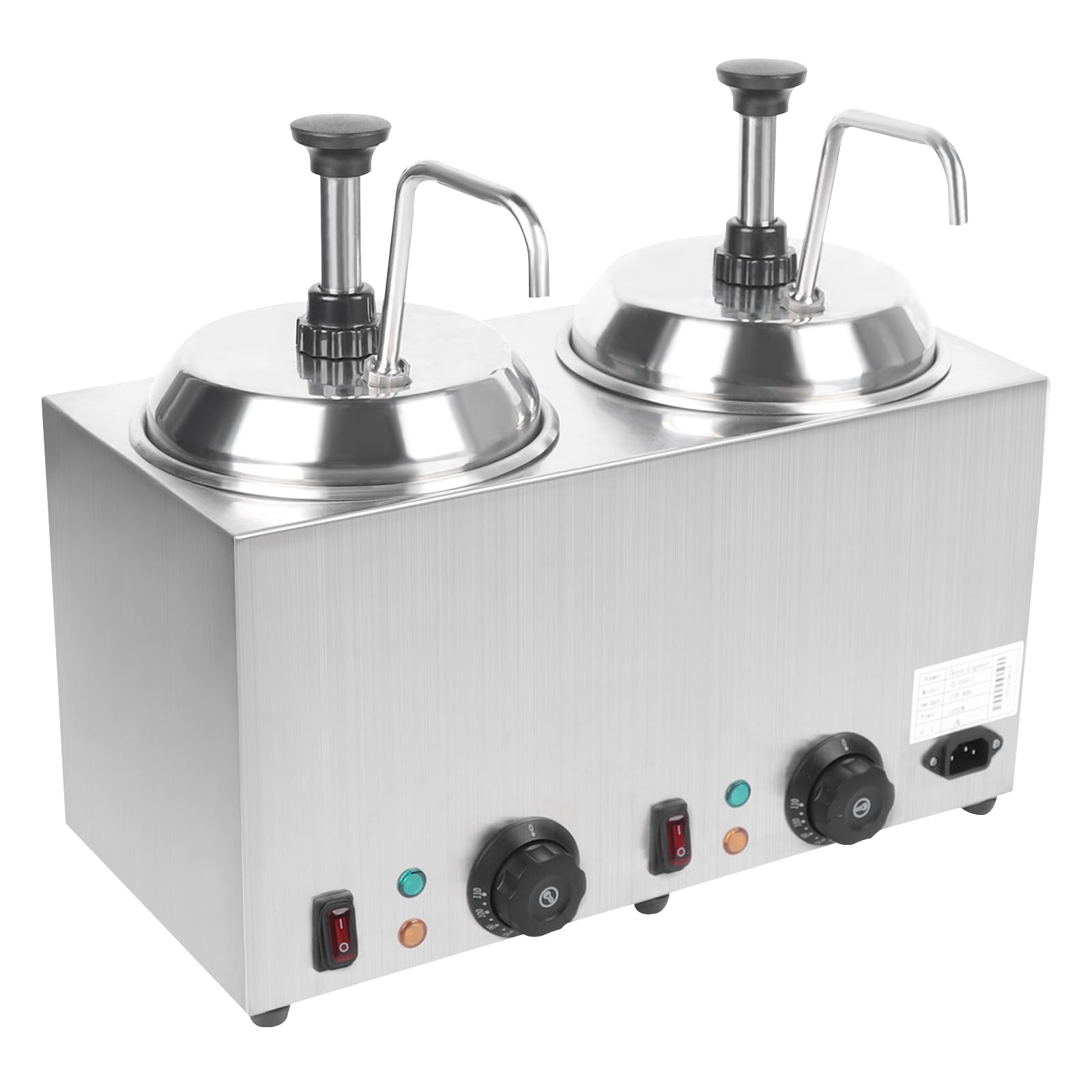Double Cheese Dispenser with Pump, Cheese Electric Warmer Sauce Dispenser, 2.64 Quart Dual Head Sauce Warmer for Warming Cheese, Hot Fudge, Caramel