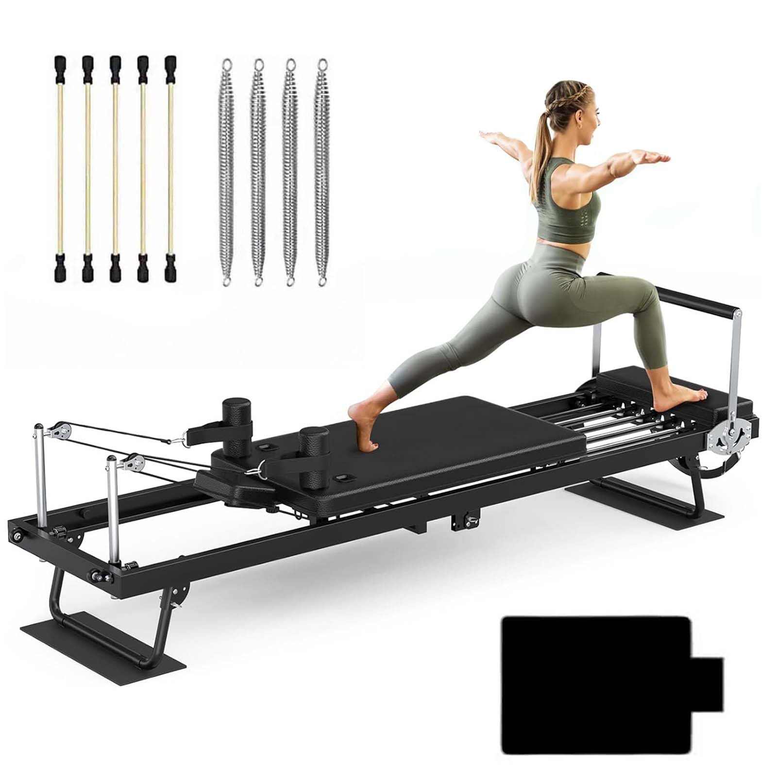 Pilates Reformer Maszyna do treningu całego ciała, składana konstrukcja, 4 sprężyny, 5 sznurków, wielofunkcyjny sprzęt do treningu podstawowego i tonowania ramion