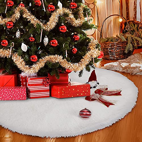 48 Inch White Christmas Tree Skirt, Faux Fur Plush Tree Skirt Christmas Decorations for New Year Home Holiday Wedding Party Christmas Tree Decorations
