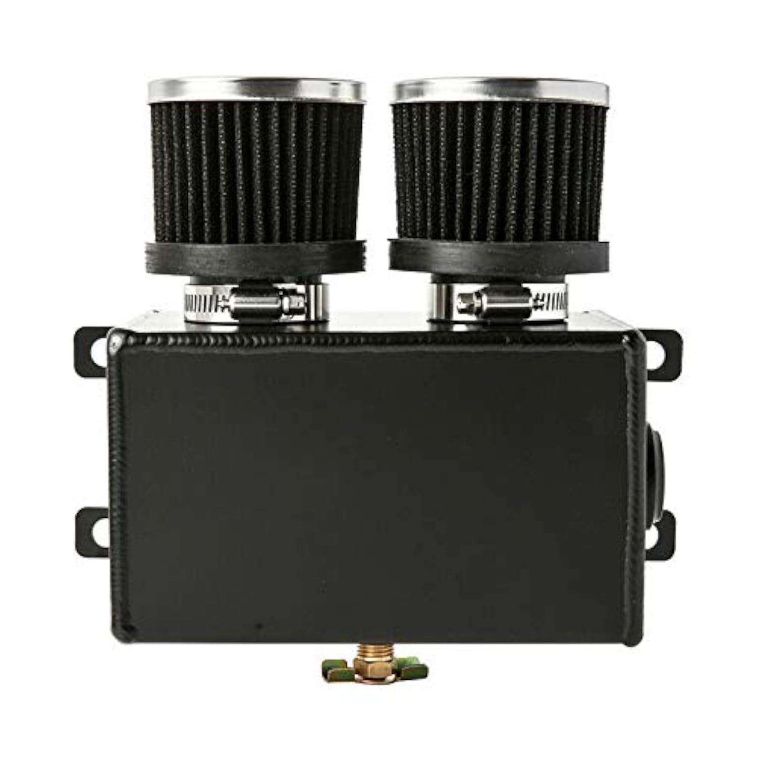 Soosee 1.2L Twin Baffle Dual Filter Engine AN8 Oil Catch Can Depvoir (Plata) (1.2L-Negro)